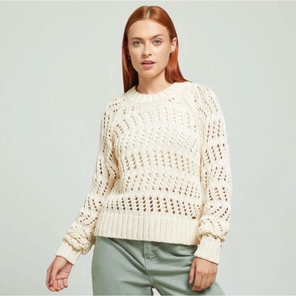 American Eagle cream open crochet knit sweater size XS